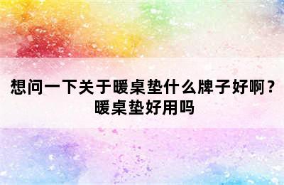 想问一下关于暖桌垫什么牌子好啊？ 暖桌垫好用吗